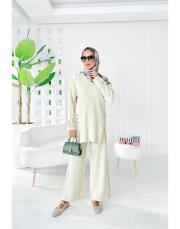 deren yırtaç detaylı triko takım taş