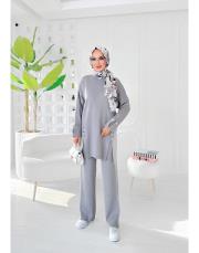 deren yırtaç detaylı triko takım gri 2