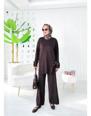 deren yırtaç detaylı triko takım kahve 2