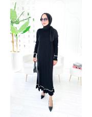 diamod merserize taşlı triko elbise siyah