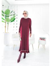 diamod merserize taşlı triko elbise bordo