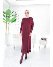 diamod merserize taşlı triko elbise bordo 2