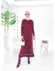 diamod merserize taşlı triko elbise bordo 3