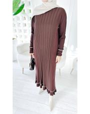 diamod merserize taşlı triko elbise kahve 2