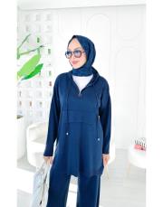 berina kapşonlu taşlı triko takım lacivert 2