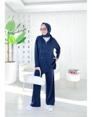 berina kapşonlu taşlı triko takım lacivert 3