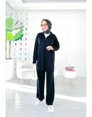 berina kapşonlu taşlı triko takım siyah 2