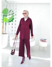 berina kapşonlu taşlı triko takım bordo 2