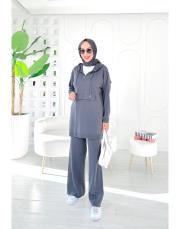 berina kapşonlu taşlı triko takım antrasit 2