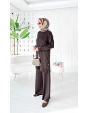 aiksa merserize triko takım kahve