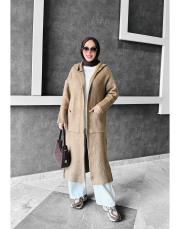 stars kapşonlu triko hırka latte 2