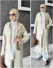 stars kapşonlu triko hırka taş