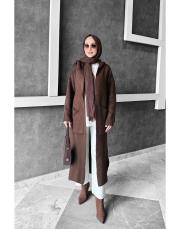 stars kapşonlu triko hırka kahve 3