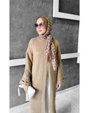 word yırtmçlı triko elbise latte 2