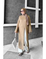 word yırtmçlı triko elbise latte 3