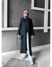 word yırtmçlı triko elbise siyah 2