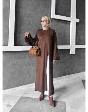 word yırtmçlı triko elbise kahve 2