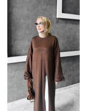 word yırtmçlı triko elbise kahve 3