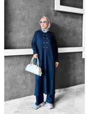 asos uzun tunikli merserize  triko takım lacivert