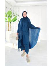 alices %100 pamuk ip büzgülü triko hırka lacivert