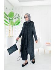 alices %100 pamuk ip büzgülü triko hırka siyah