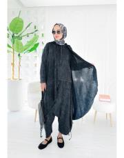 alices %100 pamuk ip büzgülü triko hırka siyah 2