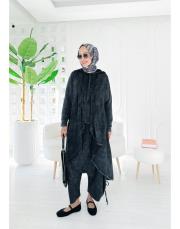 alices %100 pamuk ip büzgülü triko hırka siyah 3