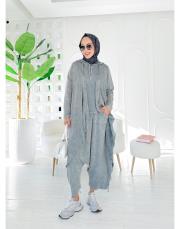 alices %100 pamuk ip büzgülü triko hırka gri