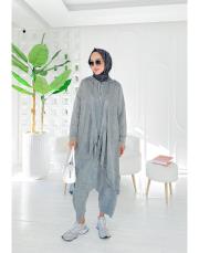 alices %100 pamuk ip büzgülü triko hırka gri 2