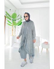 alices %100 pamuk ip büzgülü triko hırka gri 3