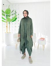 alices %100 pamuk ip büzgülü triko hırka haki