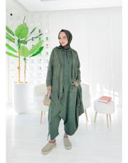 alices %100 pamuk ip büzgülü triko hırka haki 2