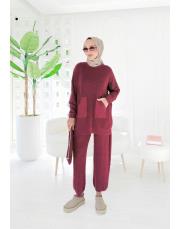 lara %100 pamuk triko takım bordo