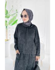 makose pamuk ip triko triko takım siyah 3