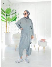 makose pamuk ip triko triko takım gri