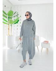 makose pamuk ip triko triko takım gri 3