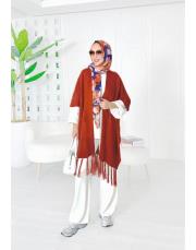 selen triko püsküllü panço kiremit