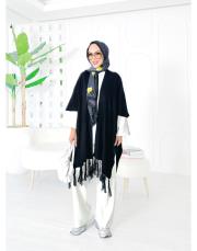 selen triko püsküllü panço siyah 2