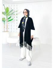 selen triko püsküllü panço siyah 3