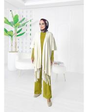 selen triko püsküllü panço taş