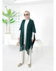 selen triko püsküllü panço zümrüt