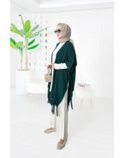 selen triko püsküllü panço zümrüt 2