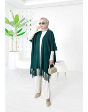 selen triko püsküllü panço zümrüt 3