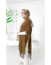 selen triko püsküllü panço kahve 2