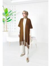 selen triko püsküllü panço kahve 3