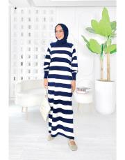 çizgili triko elbise lacivert