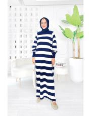 çizgili triko elbise lacivert 2