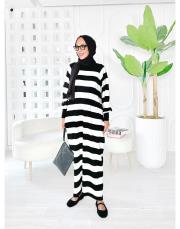 çizgili triko elbise siyah