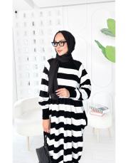 çizgili triko elbise siyah 2