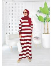 çizgili triko elbise bordo 2